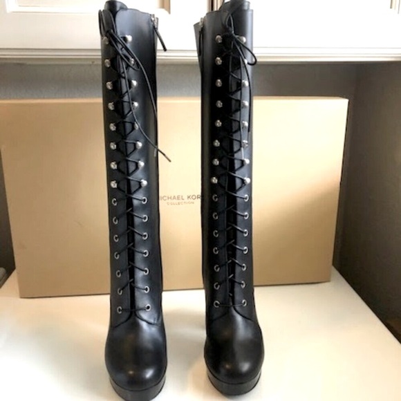 NWT MICHAEL KORS COLLECTION LTD ED Deandra Boot Lace-up Platform 9 MSRP $1495 - Picture 7 of 12